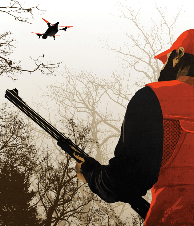 Hunter with shotgun gun on hunt. Crazy hunter on sky background. Stock  Photo