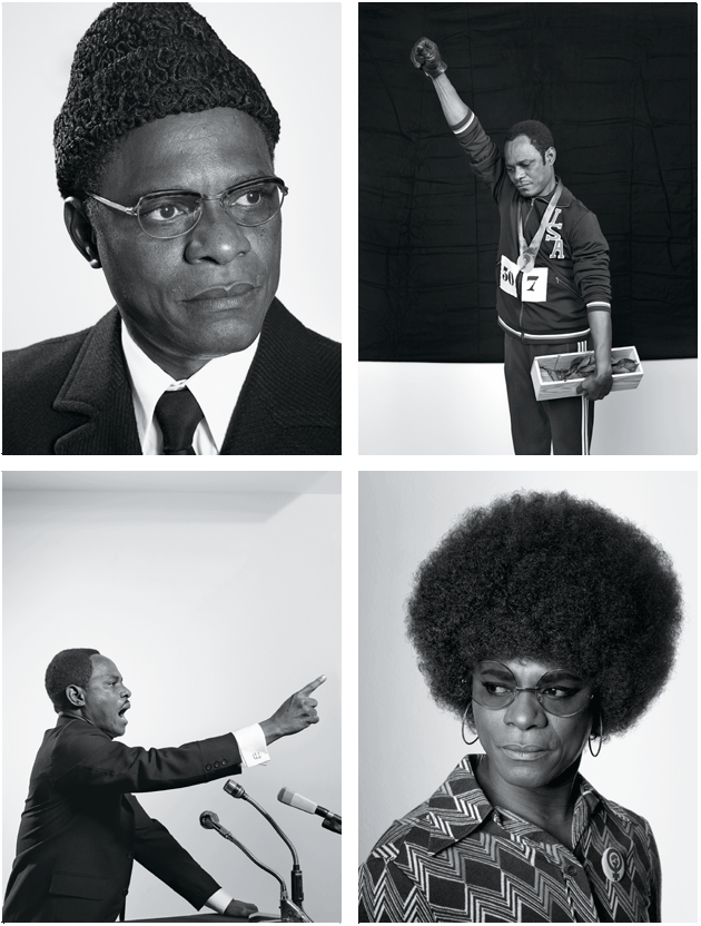 Four photographs, each titled “Self-Portrait,” 2008, from Samuel Fosso’s series African Spirits. All courtesy The Walther Collection and Jean-Marc Patras, Paris