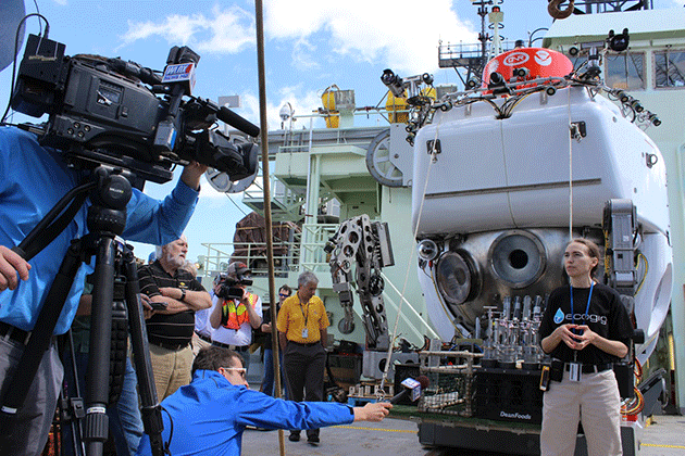 Dr. Samantha Joye in front of the Alvin aboard the Atlantis in Gulfport, Mississippi, March 29, 2014 © Antonia Juhasz