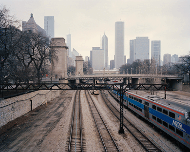 Metra tracks to downtown Chicago near the transfer point between the California Zephyr and the Lake Shore Limited.