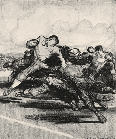 Football, a crayon-and-ink drawing by George Bellows. Collection of Mead Art Museum, Amherst College, Amherst, Massachusetts. Gift of Albert Sylvester (Class of 1956), Susan Hopwood, Amy Katoh, and Duncan Sylvester in memory of their parents, Albert L. (Class of 1924) and Elizabeth E. Sylvester © Bridgeman Images