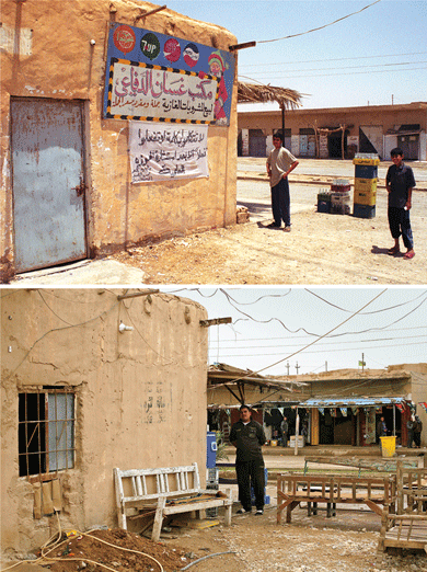Corner store in Jassan in 2003 (above), and as a tea and hookah café in 2013 (below)