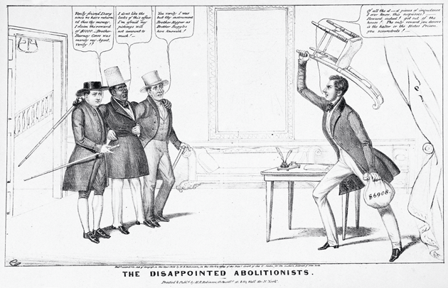 The Disappointed Abolitionists, an anti-abolitionist cartoon from 1838, by E. W. Clay, which depicts Isaac Hopper, David Ruggles, Barney Corse, and the slave owner John P. Darg © American Antiquarian Society, Worcester, Massachusetts/Bridgeman Images