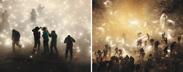 Photographs by Thomas Prior, from the National Pyrotechnic Festival, a nine-day celebration that takes place every March in Tultepec, Mexico. Courtesy the artist