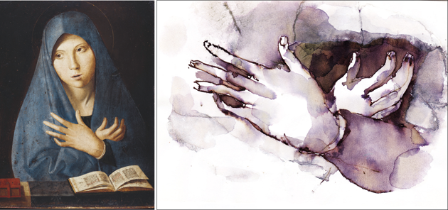 Left: Virgin Annunciate, by Antonello da Messina © bpk, Berlin/Art Resource, New York City. Right: Drawing by the author