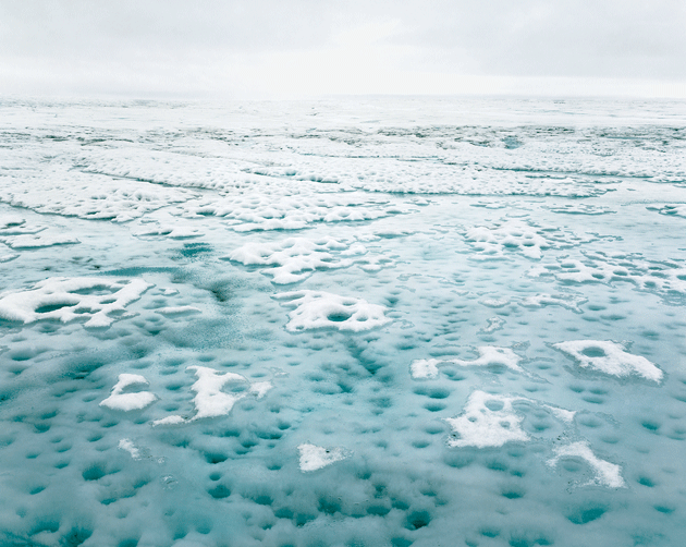 “River 2, Position 7, 07/2008, 69°48’08”N, 49°34’14”W, Altitude 922m,” a photograph of the Greenland ice sheet, by Olaf Otto Becker, from his series Above Zero