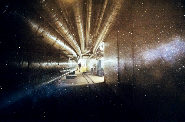 A tunnel at SURF (Tatiana Gulenkina) and the Milky Way (NASA)