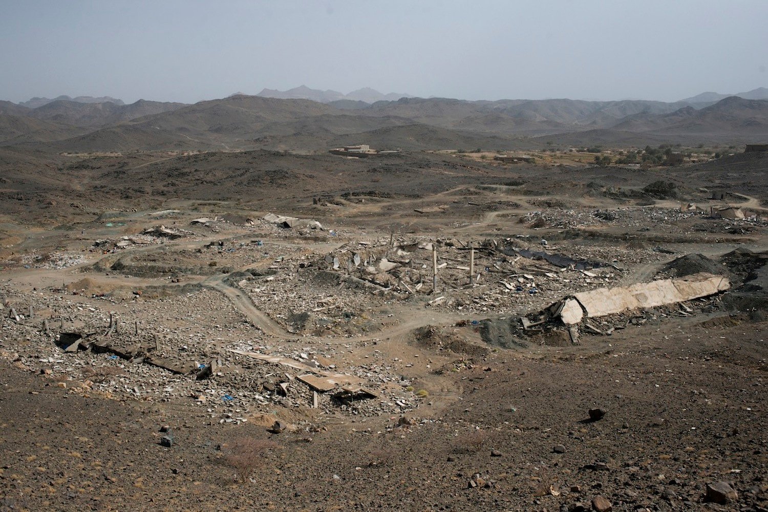 The remains of the Salafi-Sunni religious school lays destroyed on the plains of Kitaf. The school was suspected of training Salafi militants, who would go on to join Al Qaeda. 