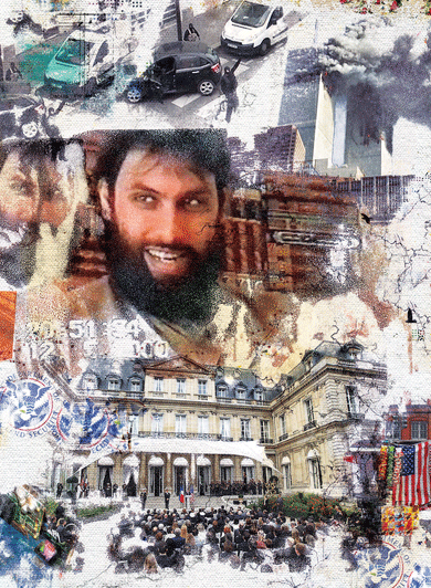Djamel Beghal, a collage by Anonymous
