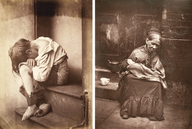 From left to right: “Homeless,” circa 1860, by Oscar Gustav Rejlander, courtesy George Eastman Museum; “The ‘Crawlers,’ ” 1877, by John Thomson, courtesy London School of Economics Library