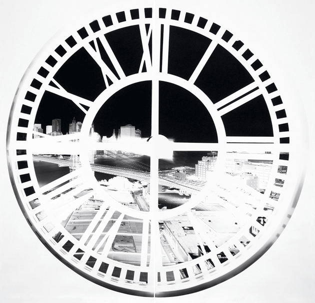 “Clock Tower, Brooklyn, XLIV: June 22–23, 2009,” a photograph by Vera Lutter. Courtesy the artist and Alfonso Artiaco, Naples, Italy