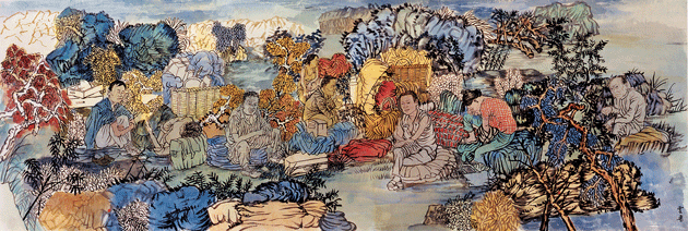 Blind Stream, watercolor and ink on Xuan paper, by Yun-Fei Ji, whose work is on view at the Ruth and Elmer Wellin Museum of Art at Hamilton College in Clinton, New York, and at the Cleveland Museum of Art. Courtesy the artist and James Cohan Gallery, New York City.