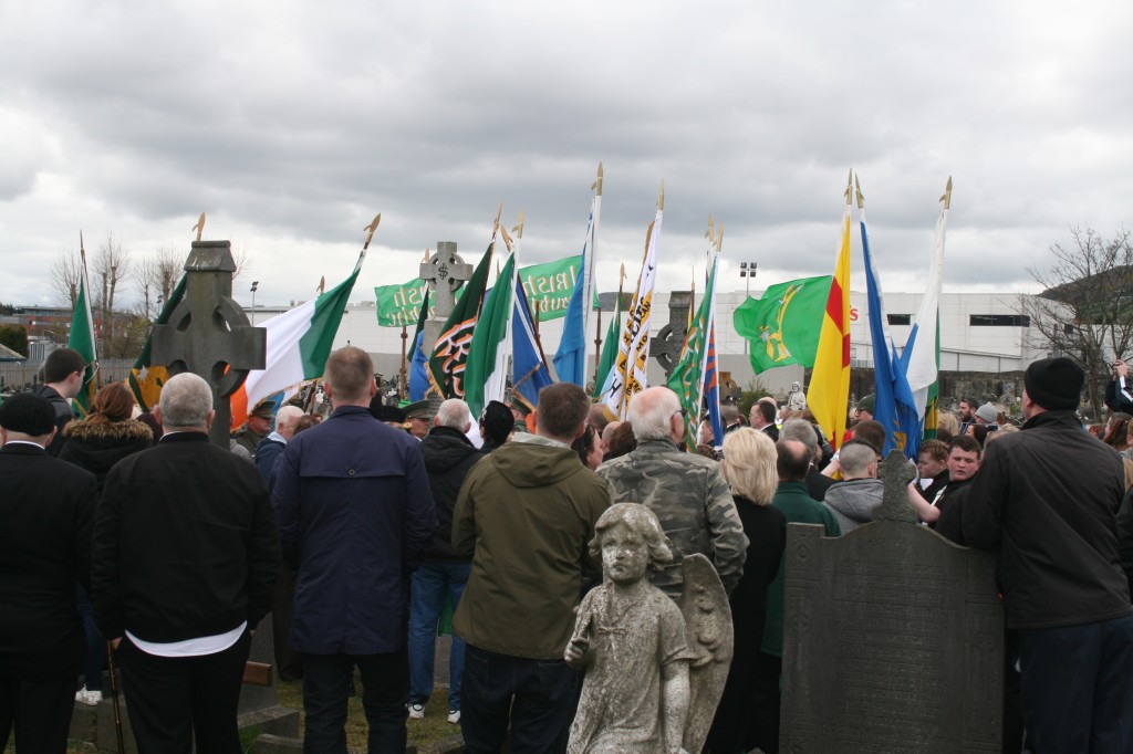 At Milltown Cemetry, in West Belfast, marchers who took part in the republican People's Parade gather to hear speeches marking the centenary of the Easter Rising. Photograph by the author.