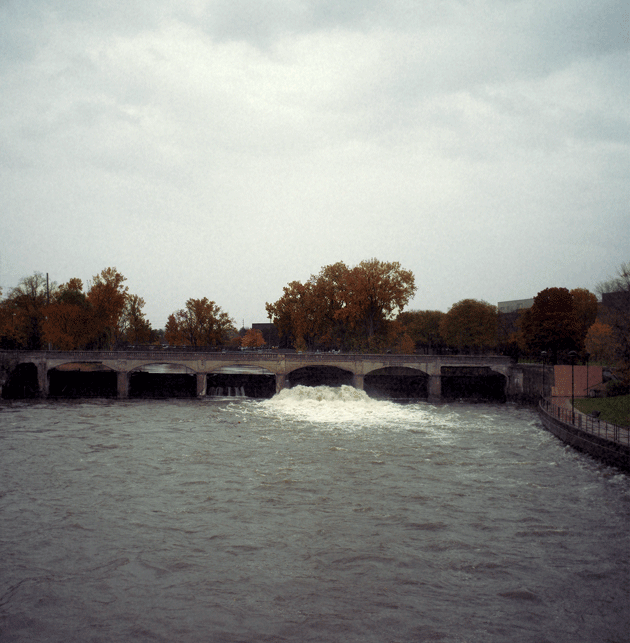 A dam across the Flint River in downtown Flint, Michigan (detail). Photographs by Brian Frank