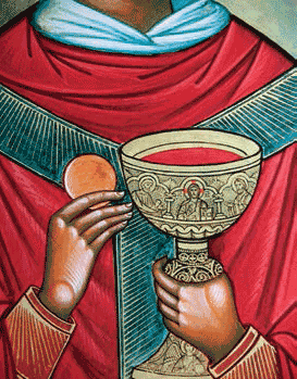 Detail from a painting depicting the Eucharist, from Godong/UIG/Bridgeman Images