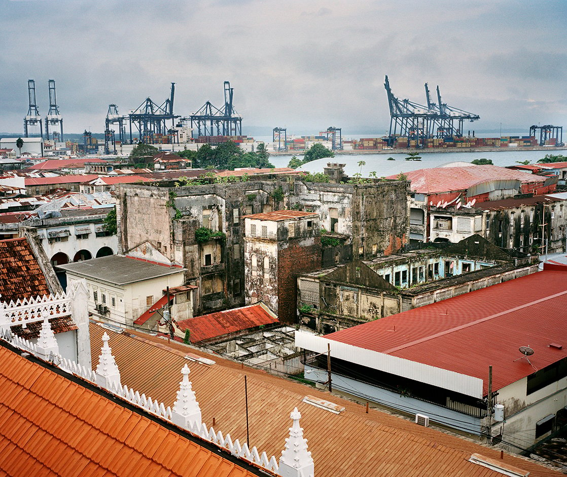 Colón seen from the tallest point in the city, the Colón Cathedral. In the distance, one of Colón’s ports are visible. Photographs by Rose Cromwell