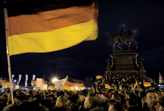 A demonstration by the Patriotic Europeans Against the Islamization of the West (PEGIDA), in Dresden, December 22, 2014