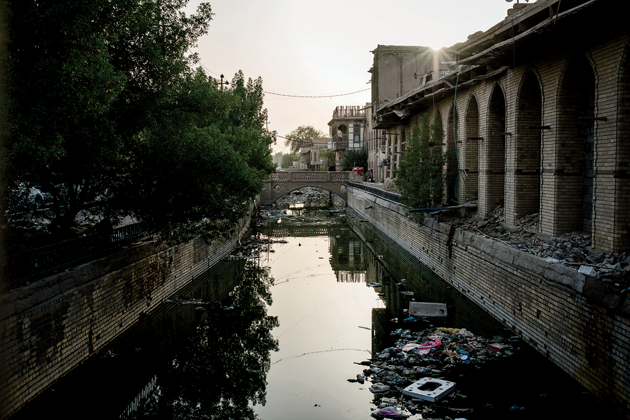 A polluted canal in the old city.  Photo from Basra, Iraq, July 2017, by Alex Potter