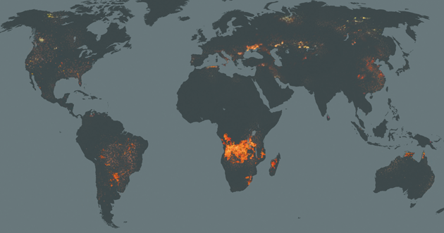 A representation of wildfires around the world in July 2017, by Dolly Holmes