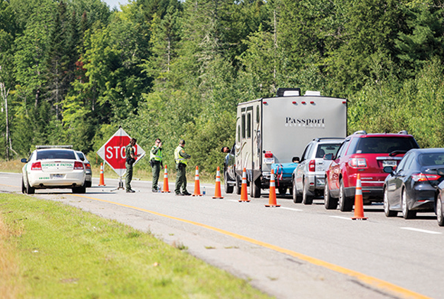 A US Border Patrol highway checkpoint in West Enfield, Maine, approximately eighty miles from the Canadian border