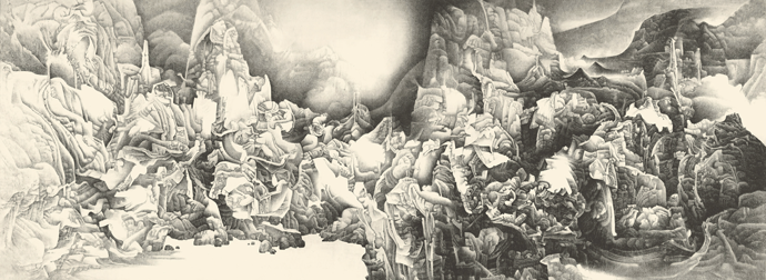 Splendor of Heaven and Earth, ink on paper by Liu Dan, whose work is included in the exhibition Art and China After 1989: Theater of the World, currently on view at SFMOMA, in San Francisco © Liu Dan. Courtesy the collection of Akiko Yamazaki and Jerry Yang.