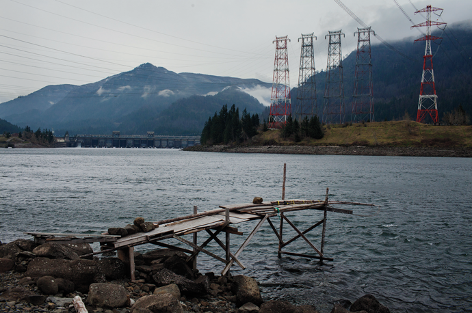 A platform for dipnetting and other traditional fishing methods used by Columbia Plateau tribes, near Bonneville Dam
