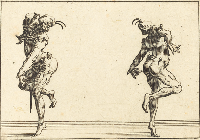 Two Pantaloons Dancing, by Jacques Callot © Album/Alamy Stock Photo