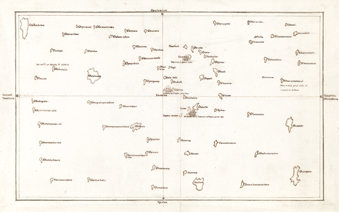 A chart of the Society Islands made by Captain James Cook in collaboration with Tupaia during a voyage in 1769 © The British Library/Granger.