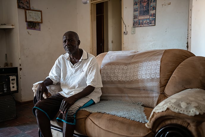 Eli Viwango, an eighty-five-year-old Pomfret veteran, was a soldier for almost thirty years, first as a guerrilla fighter for the M.P.L.A. in Angola in the 1960s, then for the F.N.L.A. during the country’s bloody civil war that began in 1975. Finally, he was recruited into South Africa's 32 Battalion in 1976, and eventually moved to Pomfret in 1989, retiring soon after.