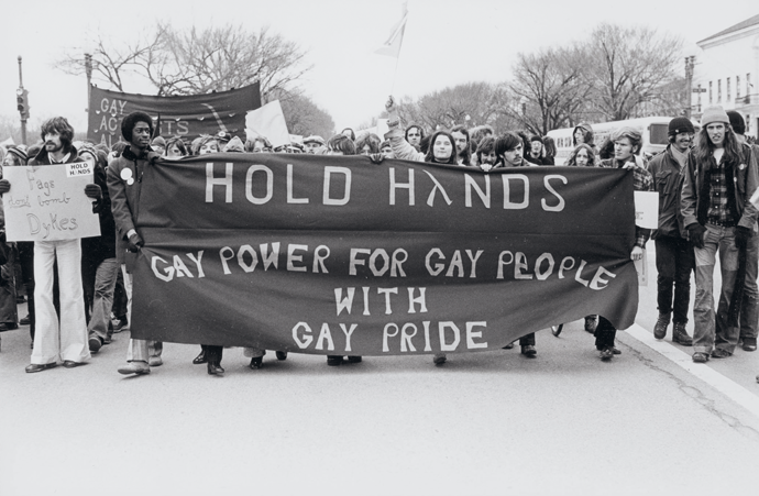 Antiwar demonstrators march down Constitution Avenue, in Washington, D.C., during Richard Nixon’s second inauguration, January 1973. Photograph by Fred W. McDarrah, from Pride: Photographs After Stonewall, published in May by OR Books.