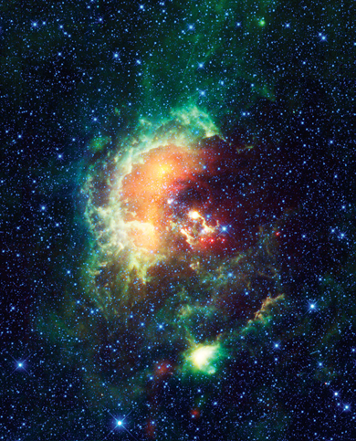 Infrared image of asteroids and the Tadpole Nebula. Courtesy NASA/JPL-Caltech/U.C.L.A.