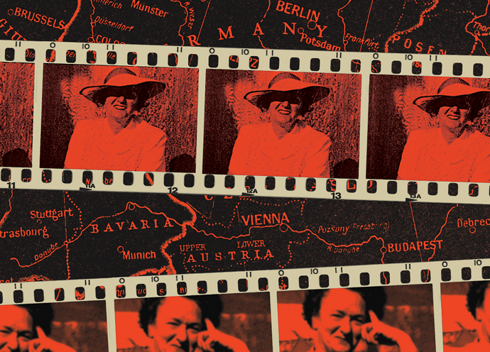 Illustration by Joan Wong. Source images: photographs of Salka Viertel © Private Collection; filmstrip © imageBROKER/Alamy; map of the German Empire © World History Archive/Alamy