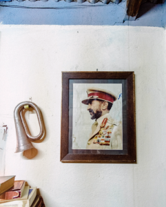 A portrait of Haile Selassie in an Addis Ababa bookstore.
