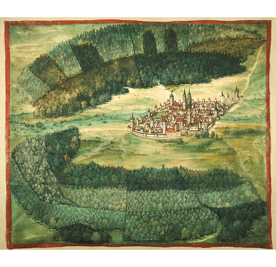 View of Nuremberg from the North with Sebalder and Lorenzer Forests, 1515, by Erhard Etzlaub © akg-images