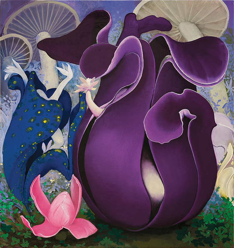 Purple Pods, a painting by Inka Essenhigh, whose work will be on view in Ju...