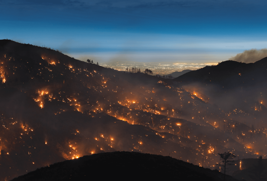 The Bobcat Fire burns in the San Gabriel Mountains above Los Angeles, September 17, 2020. All photographs by Kevin Cooley for Harper’s Magazine © The artist/Redux