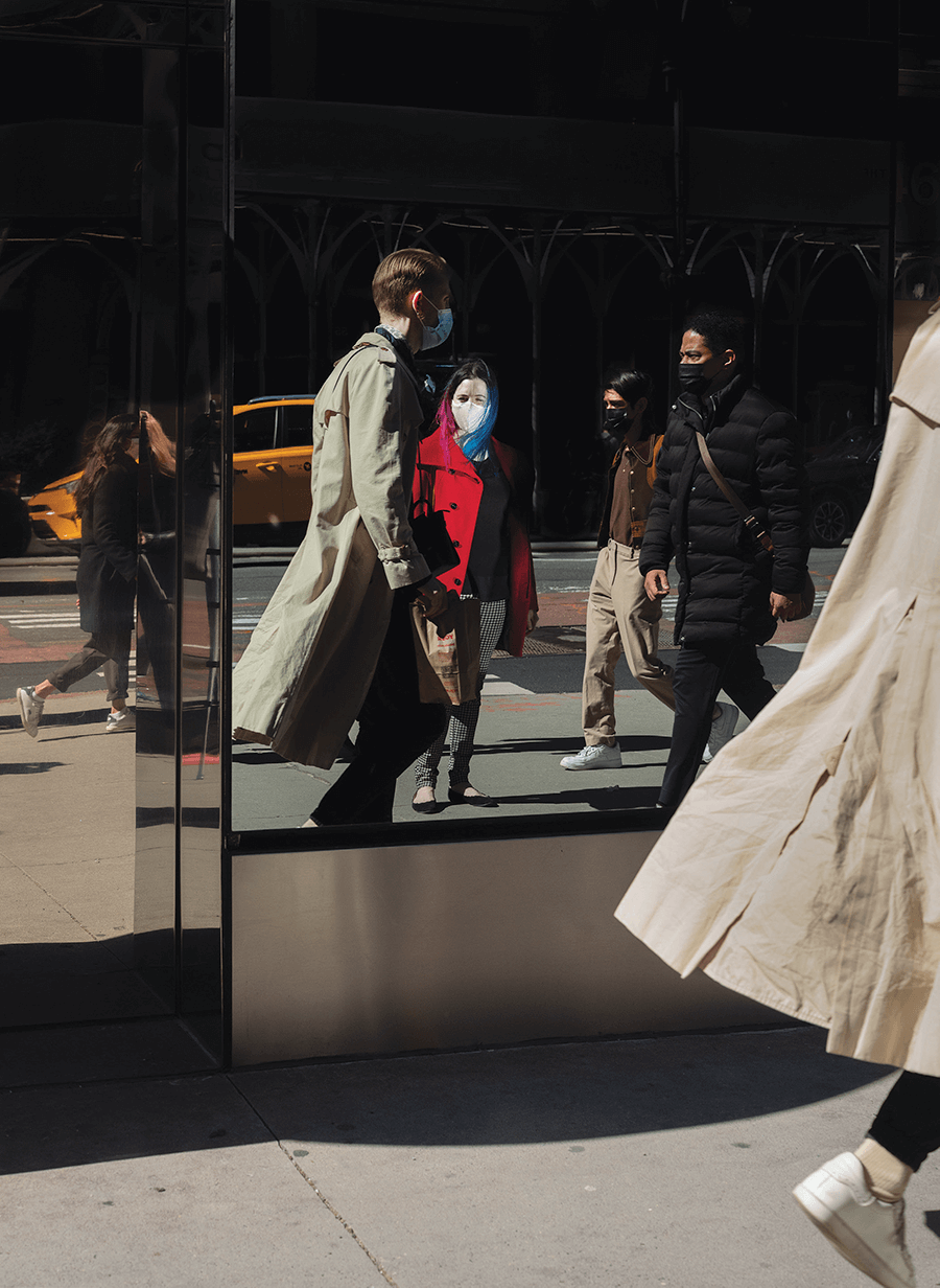 One year after the COVID-19 pandemic reached New York City, Elizabeth Bick took a series of portraits of strangers on the streets of Manhattan and from the window of her studio in East Williamsburg, Brooklyn. All photographs by Elizabeth Bick, March 2021, for Harper’s Magazine © The artist
