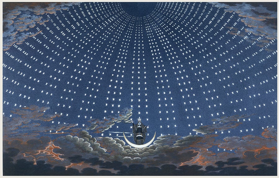 Design for The Magic Flute: The Hall of Stars in the Palace of the Queen of the Night, by Karl Friedrich Thiele after Karl Friedrich Schinkel