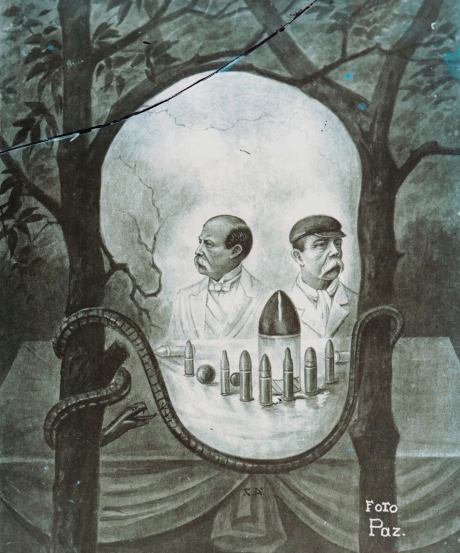A photograph of a caricature of the Guatemalan president Manuel Estrada Cabrera, 1920, by Juan José de Jesús Yas