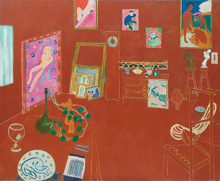 The Red Studio, 1911, by Henri Matisse © 2022 Succession H. Matisse/Artists Rights Society, New York City. Courtesy the Museum of Modern Art, New York City, Mrs. Simon Guggenheim Fund