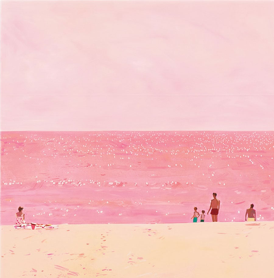 Silver Beach (Pink), a mixed-media painting by Isca Greenfield-Sanders. Courtesy the artist and Miles McEnery Gallery, New York City