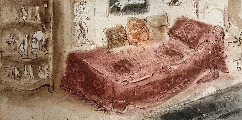 The Celebrated Couch of Sigmund Freud, by Helen Frank © The artist. Courtesy Fine Leaf, South Hero, Vermont
