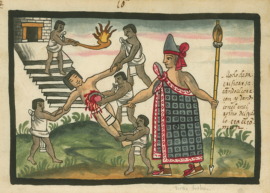 A depiction of Aztec human sacrifice from the sixteenth-century Tovar Codex, by Juan de Tovar © John Carter Brown Library, Brown University, Providence, Rhode Island