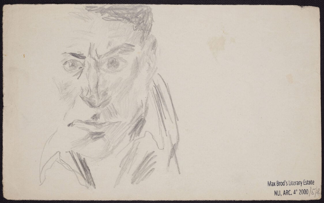 A self-portrait and drawings by Franz Kafka. Courtesy the National Library of Israel, Max Brod Archive