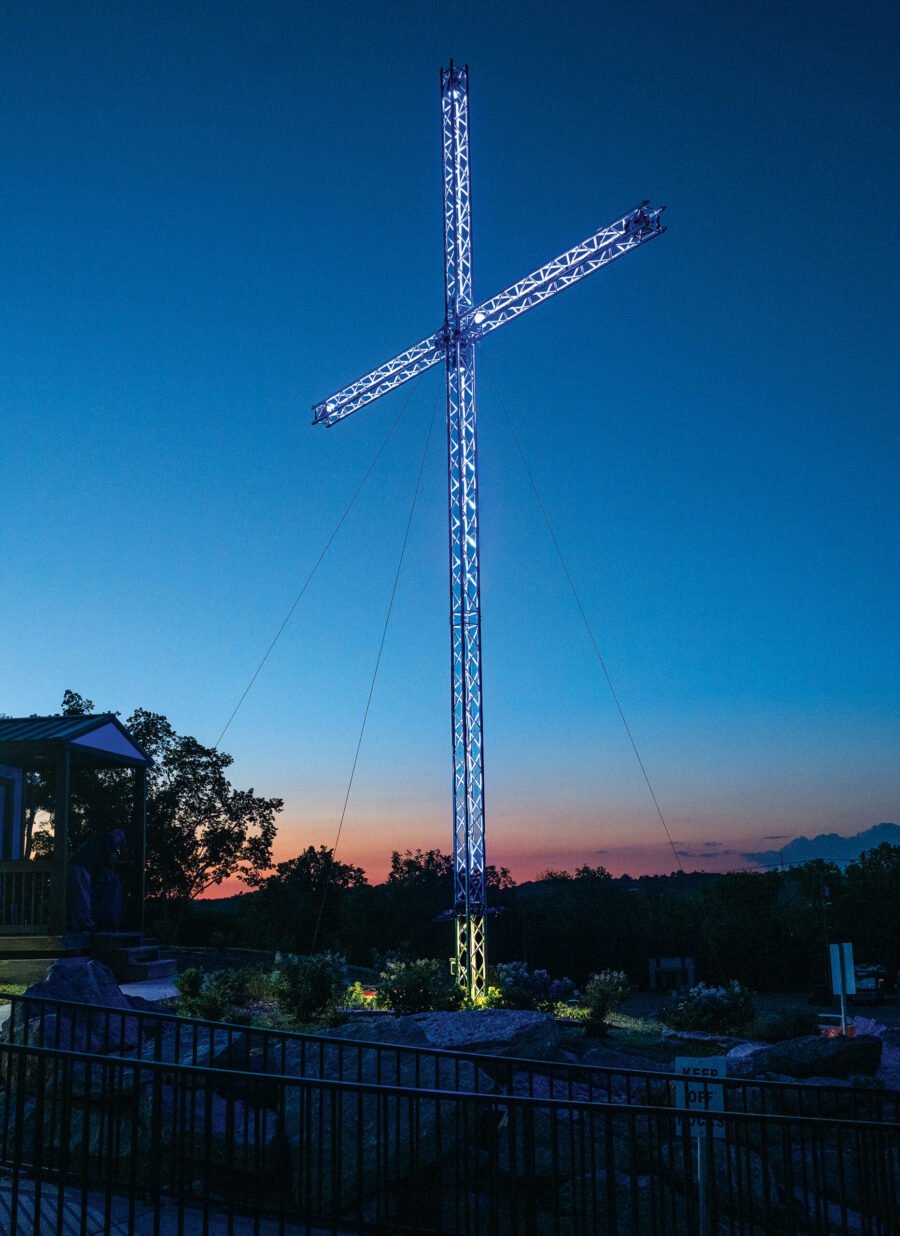 A cross outside Global Vision Bible Church. All photographs from Mount Juliet, Tennessee, June 2024, by Victor Blue for Harper’s Magazine © The artist