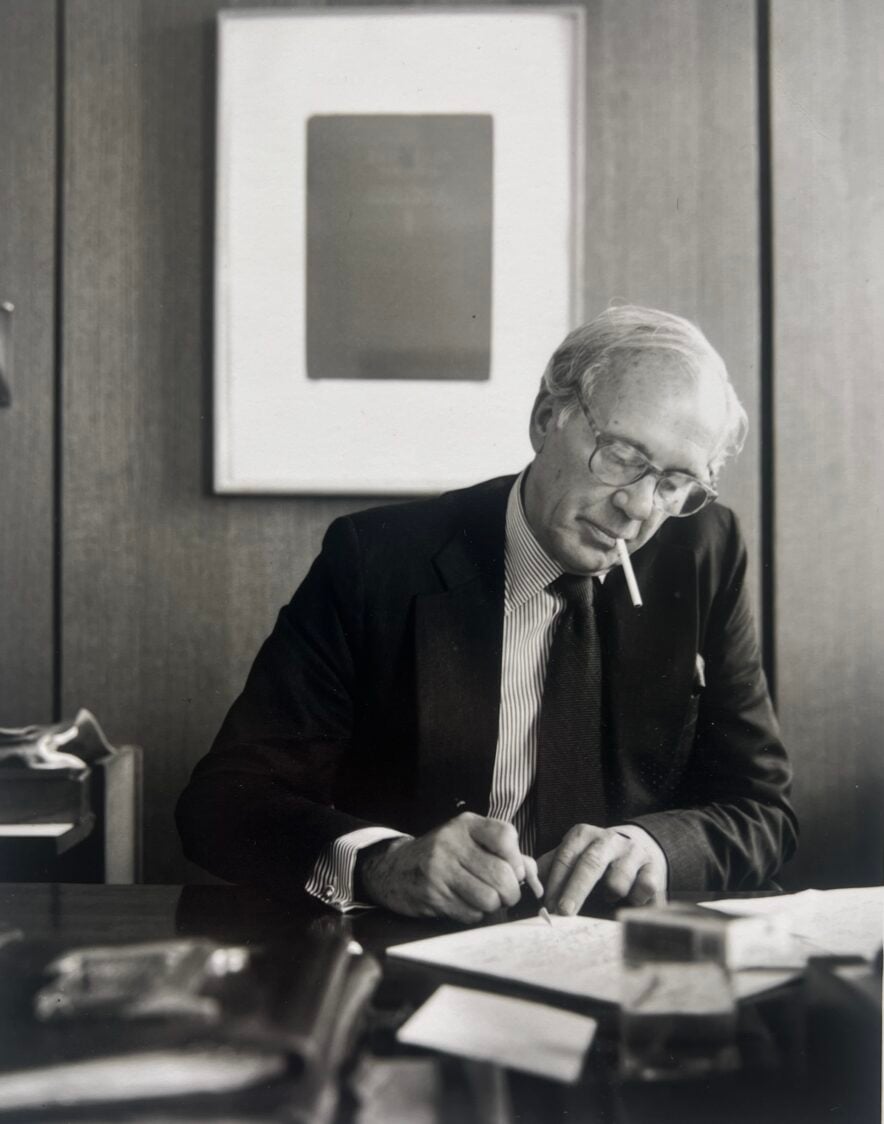 Lewis H. Lapham at work in the offices of Harper's Magazine